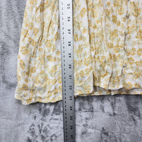 Glassons Dress Womens 14 Yellow Floral Tie Puff Sleeve Button Front Mini Boho - Picture 11 of 12